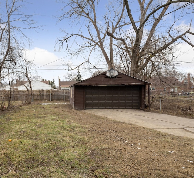 garage with a lawn