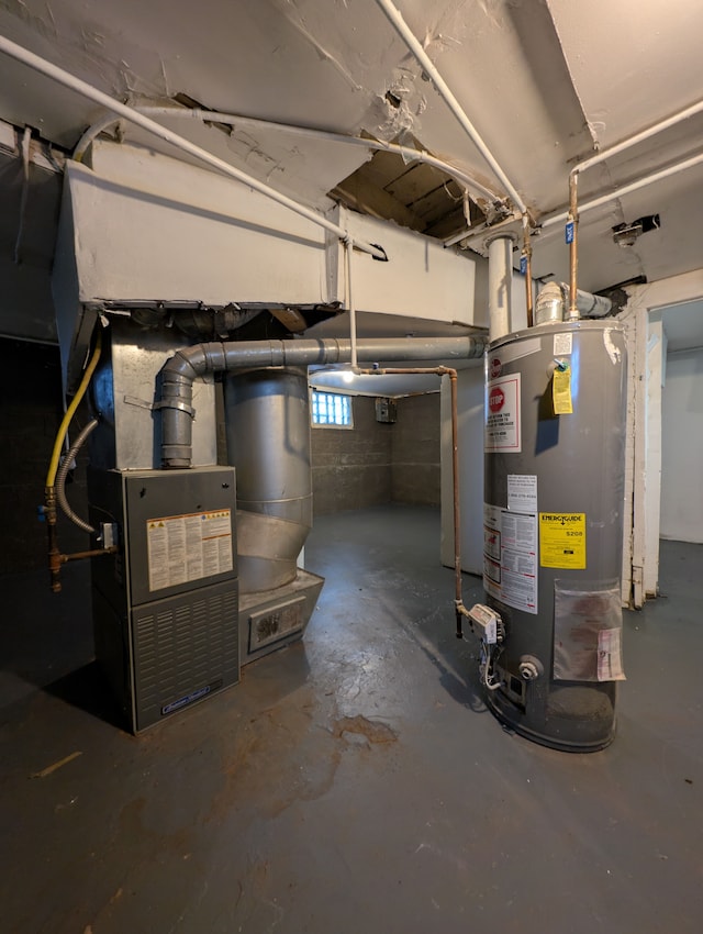 basement with water heater