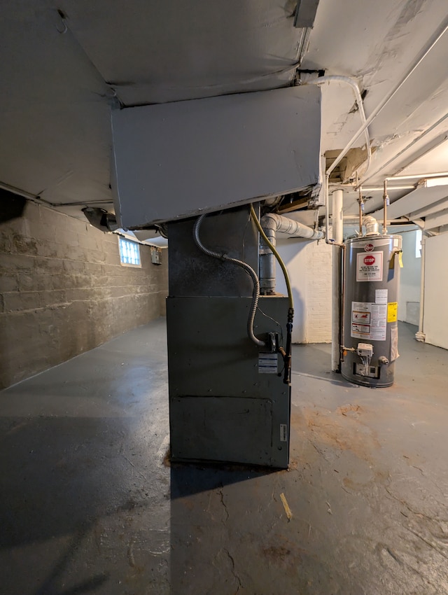 basement featuring gas water heater