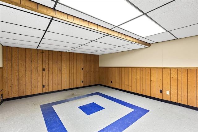 interior space featuring wood walls