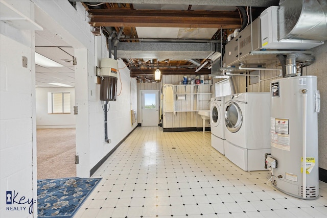 6800 Lakeshore Dr, Newport, MI 48166 - laundry room featuring washing machine and clothes dryer, water heater, plenty of natural light, and light floors