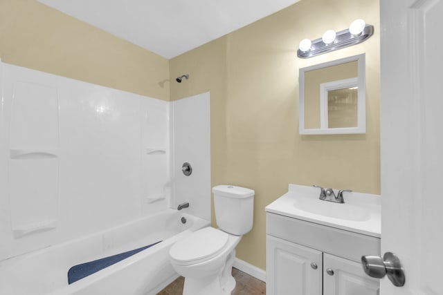 full bathroom featuring tile patterned floors, vanity, shower / bath combination, and toilet