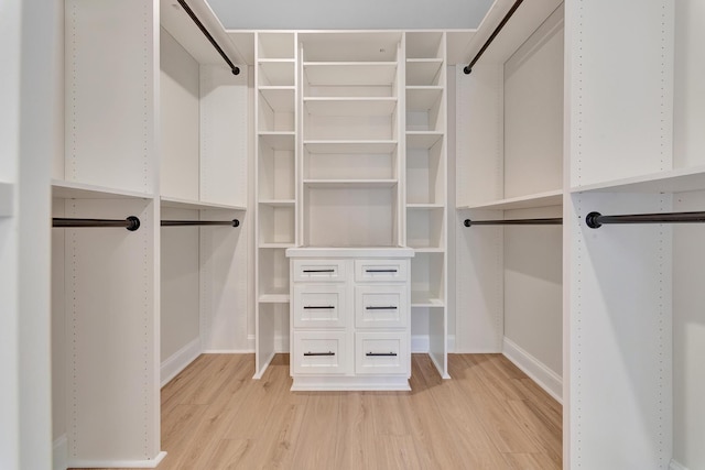 spacious closet featuring light hardwood / wood-style floors