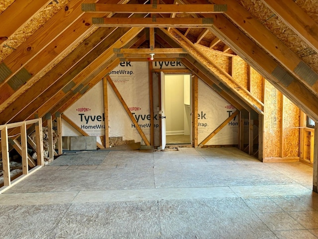 view of unfinished attic