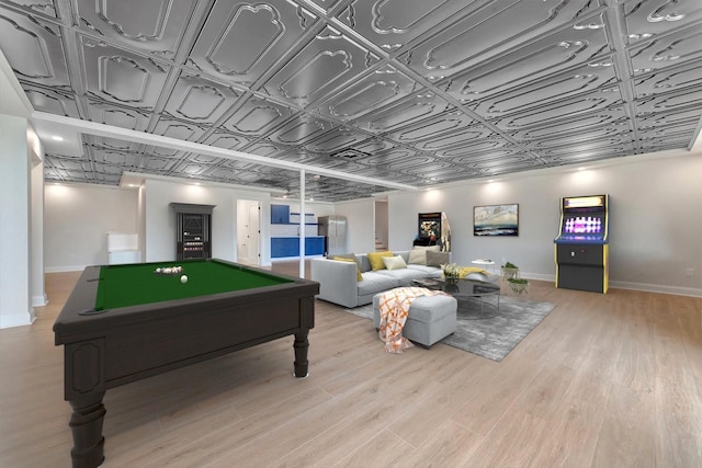 rec room featuring light hardwood / wood-style floors and pool table