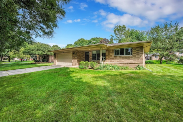 ranch-style house with a front lawn and a garage