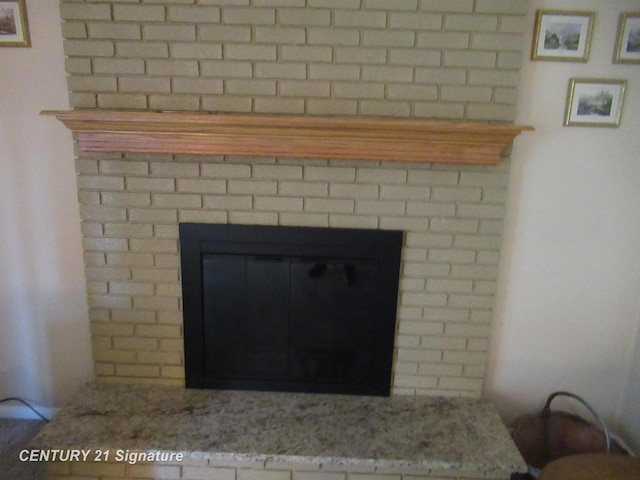 room details with a brick fireplace