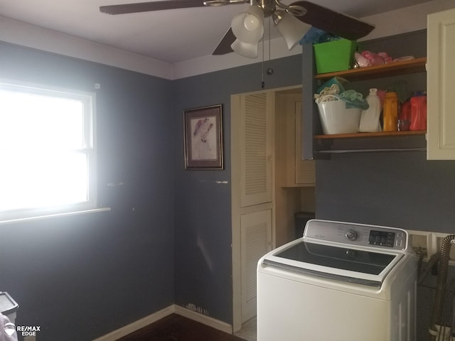 5439 Richfield Rd, Flint, MI 48506 - washroom with washer / clothes dryer, ceiling fan, and cabinet space