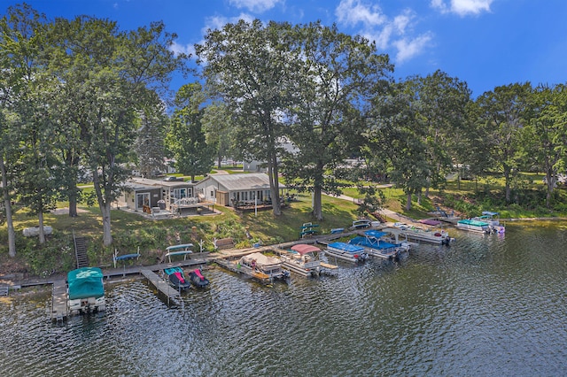 dock area with a water view