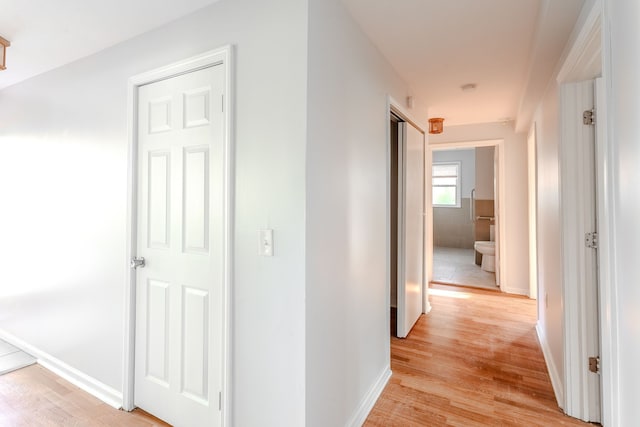 hall with light hardwood / wood-style floors