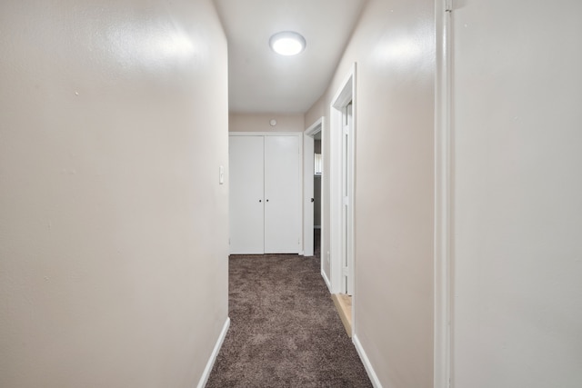 hall featuring carpet flooring and baseboards