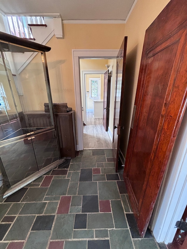 hallway with ornamental molding