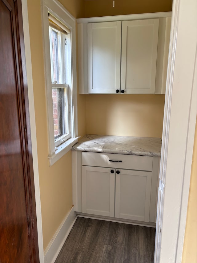 kitchen featuring white cabinets, plenty of natural light, and dark wood-type flooring