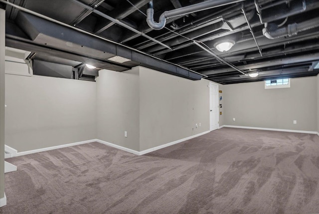 basement featuring carpet flooring