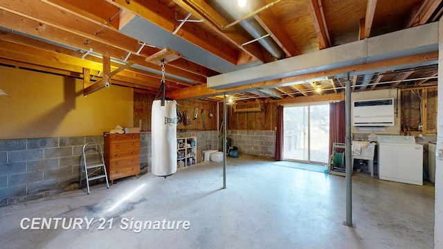 basement featuring heating unit