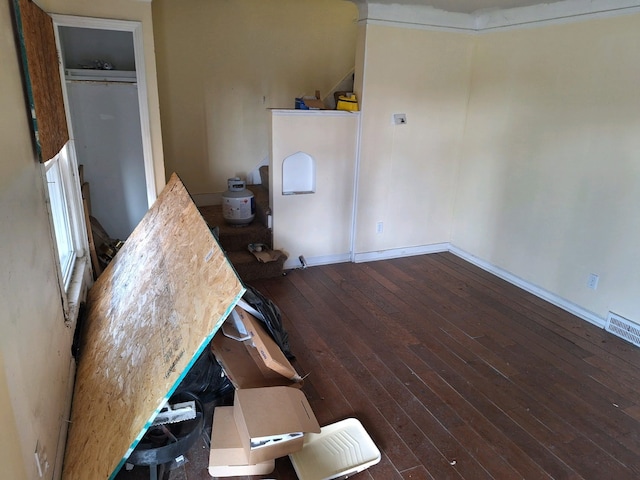 interior space with dark wood-type flooring