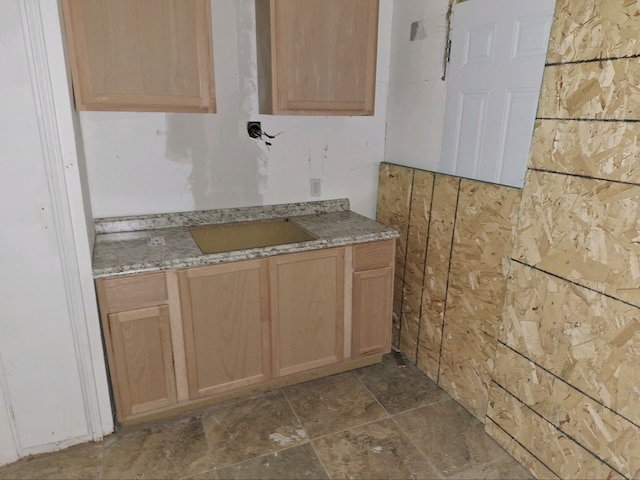 kitchen with light brown cabinetry and sink