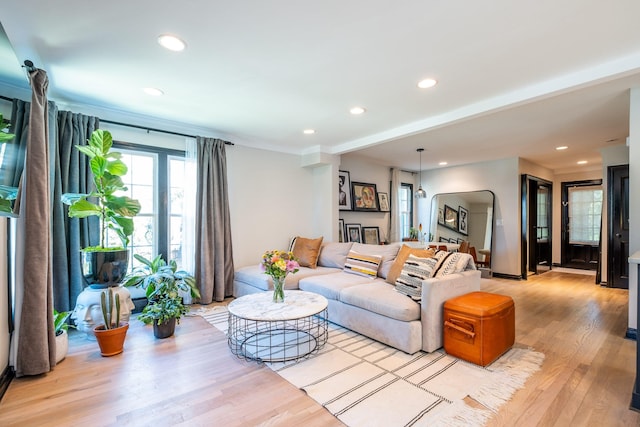 living room featuring light wood-type flooring