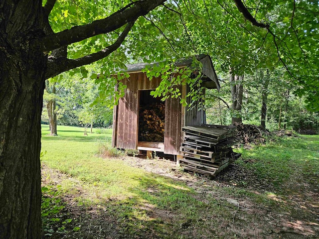 view of yard with a storage shed