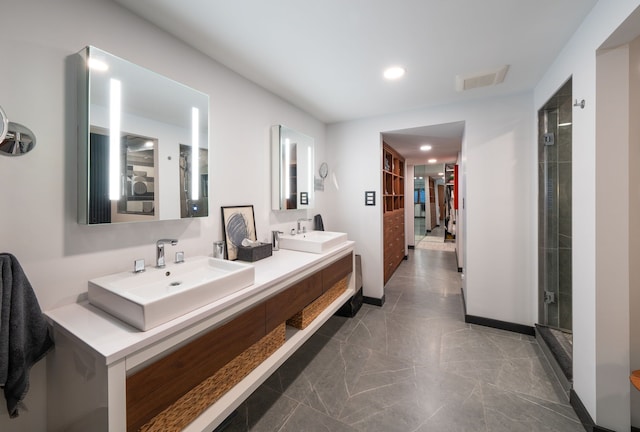 bathroom with vanity and walk in shower