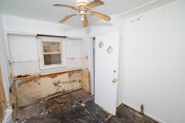 interior space featuring ceiling fan