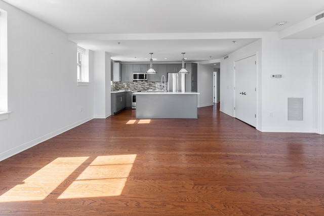 unfurnished living room with dark hardwood / wood-style floors