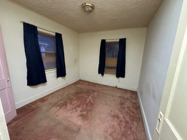 unfurnished room with carpet floors and a textured ceiling