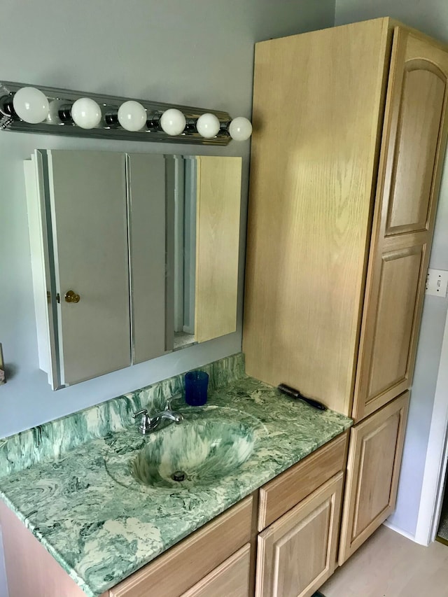 bathroom with wood-type flooring and vanity