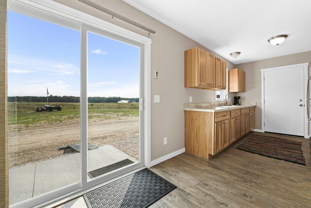 2835 Walton Rd, Kingsley, MI 49649 - kitchen with wood finished floors, baseboards, a sink, and light countertops