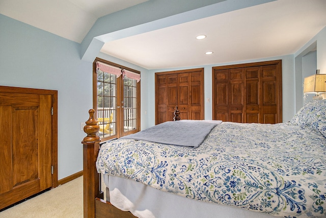5925 Jagger Rd, Ludington, MI 49431 - bedroom featuring two closets, light carpet, and recessed lighting