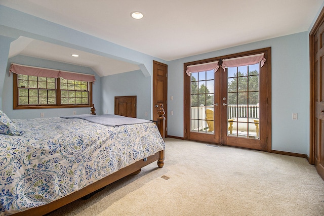 5925 Jagger Rd, Ludington, MI 49431 - bedroom featuring access to outside, multiple windows, carpet flooring, and recessed lighting