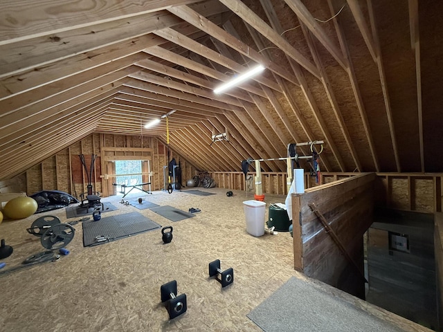 5925 Jagger Rd, Ludington, MI 49431 - attic featuring an upstairs landing