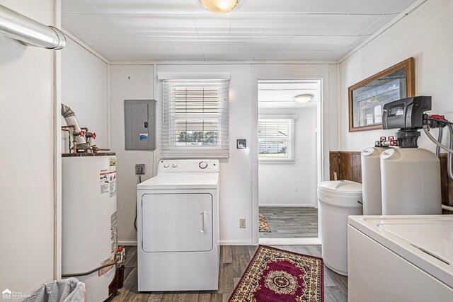 1029 Boatfield Ave, Flint, MI 48507 - washroom featuring gas water heater, electric panel, independent washer and dryer, and wood finished floors