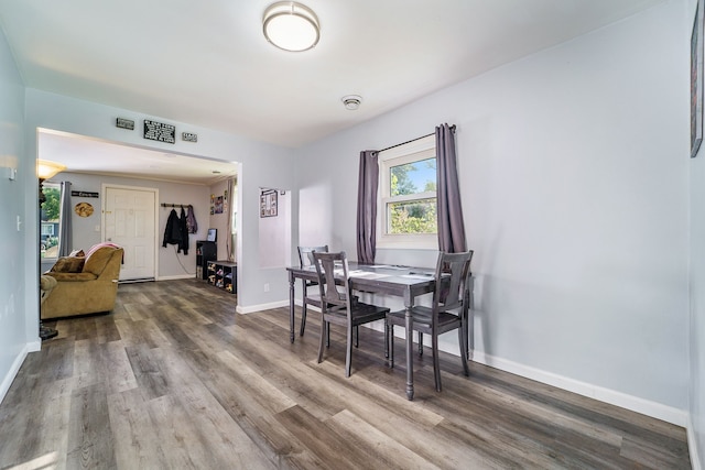 dining area featuring wood-type flooring