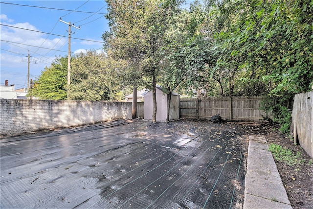 wooden terrace with a storage unit