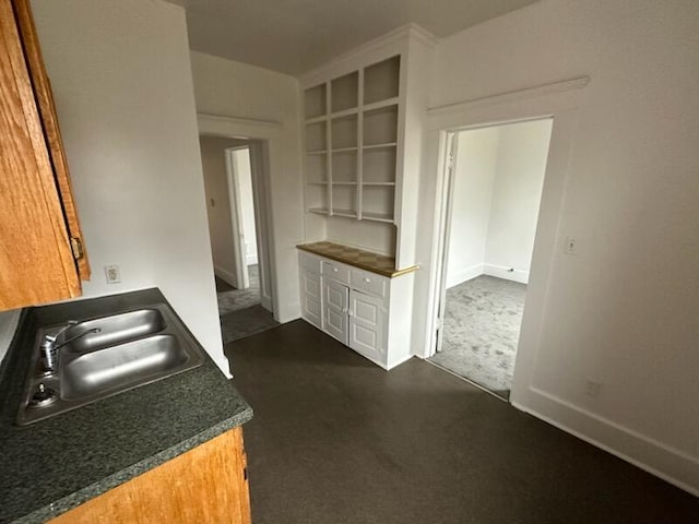 kitchen with sink and dark colored carpet