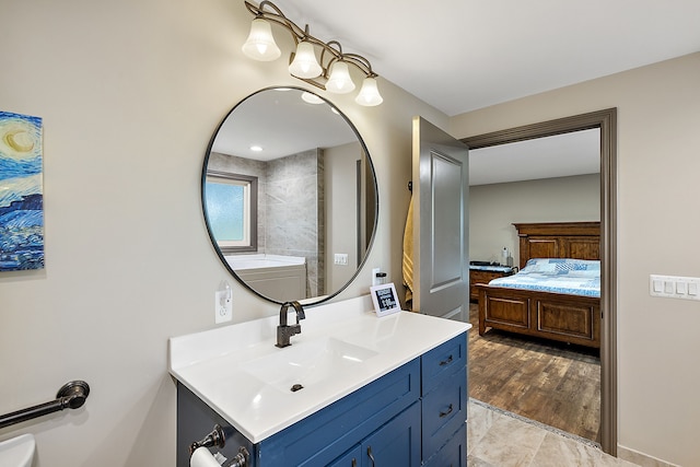 bathroom with vanity and wood-type flooring