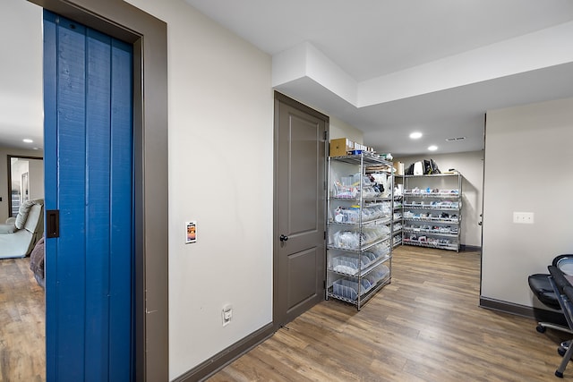 home office featuring dark wood-type flooring