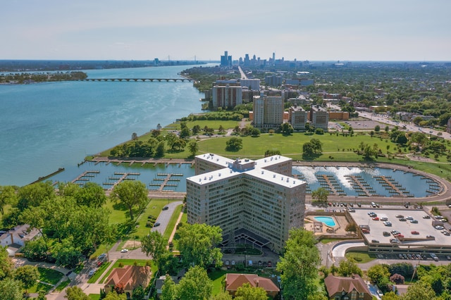 bird's eye view with a water view and a city view