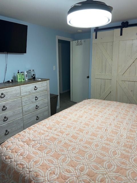 bedroom featuring a barn door