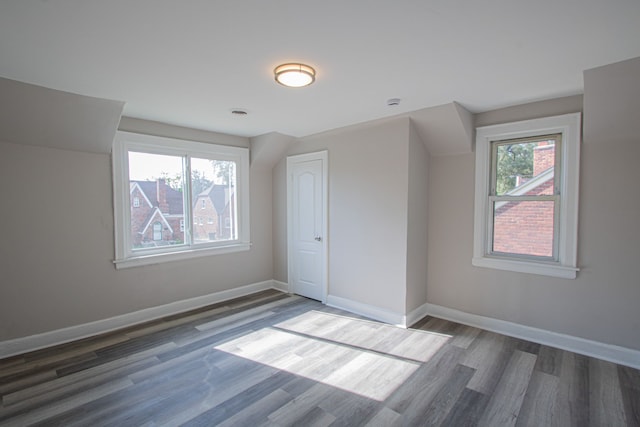 bonus room with a wealth of natural light and dark wood-type flooring