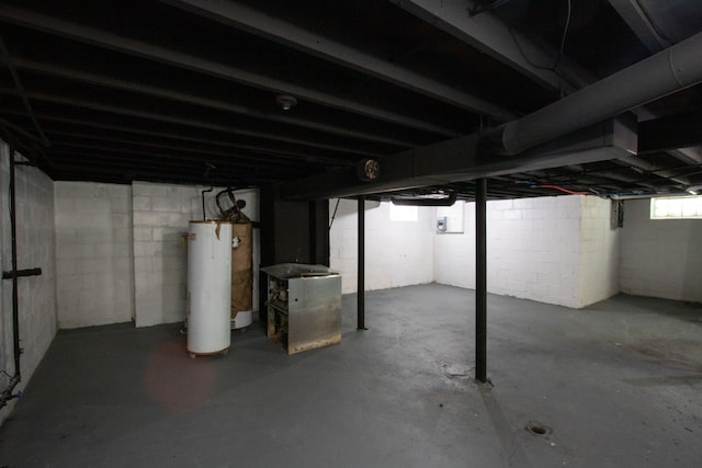 basement featuring water heater