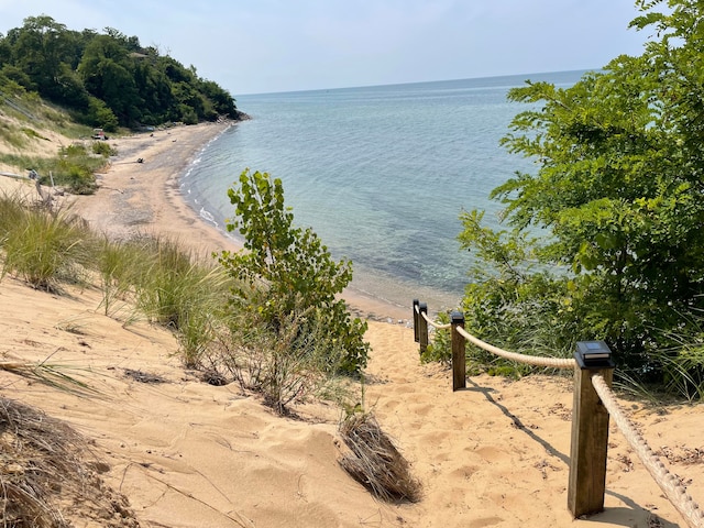 view of water feature with a view of the beach