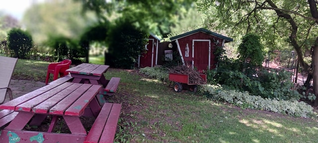 view of yard featuring a shed