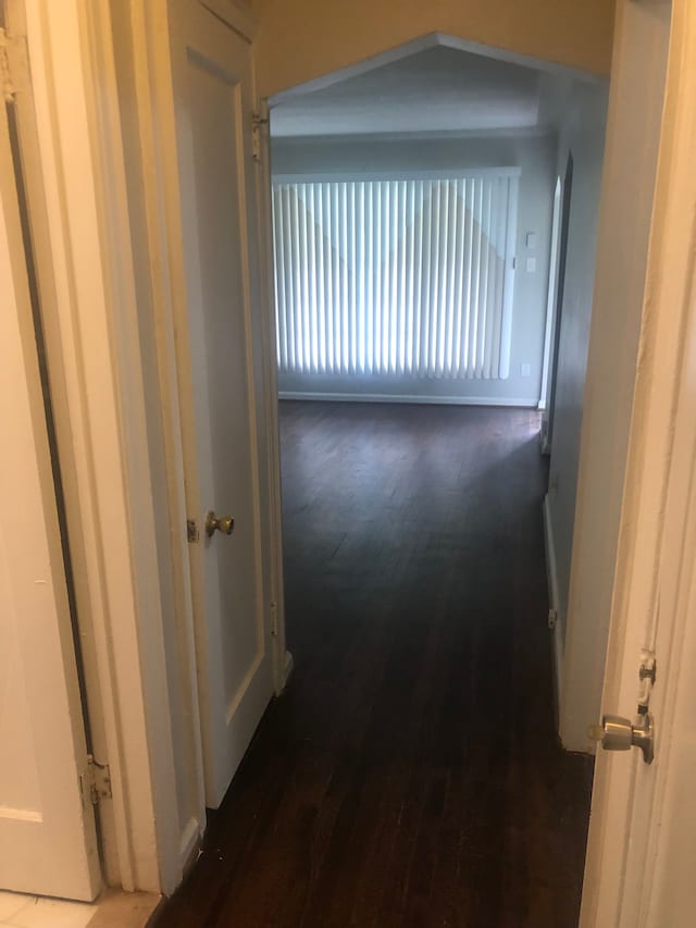 hallway with dark hardwood / wood-style floors