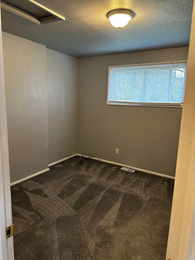 unfurnished room featuring a textured ceiling, carpet floors, and a healthy amount of sunlight