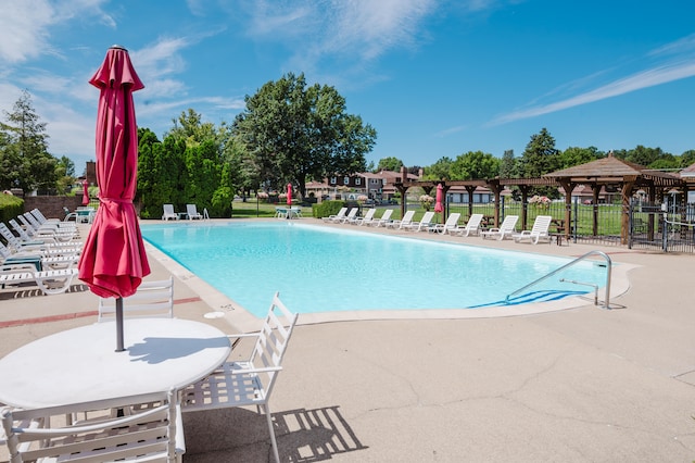 view of swimming pool featuring a patio