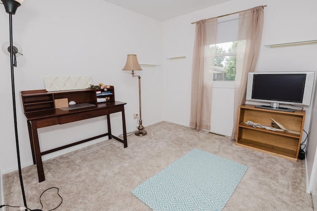 view of carpeted home office