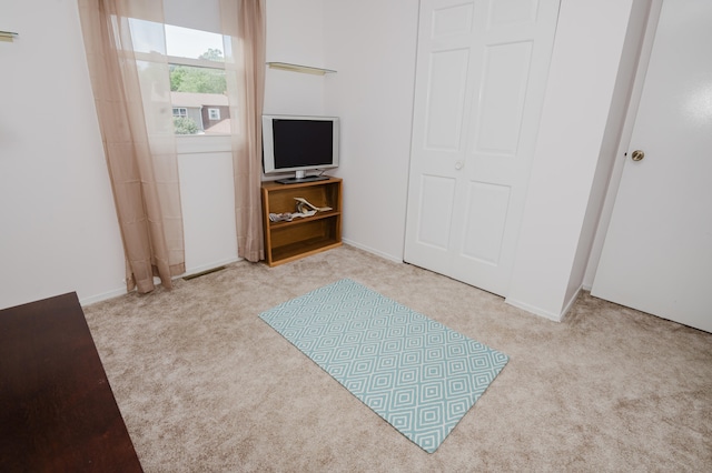 carpeted bedroom with a closet