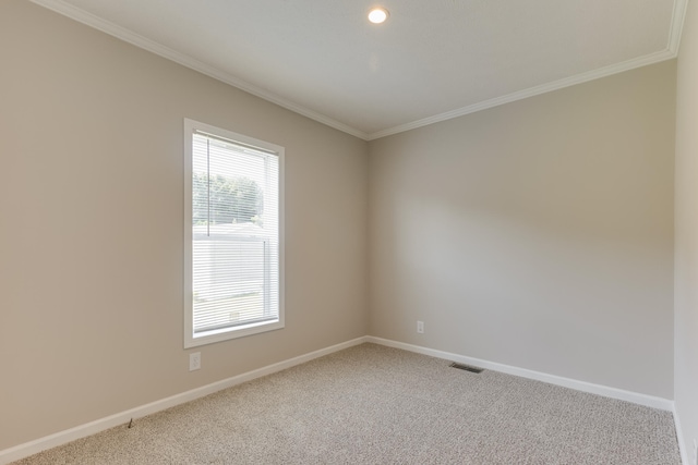 carpeted spare room featuring ornamental molding